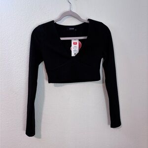 Cider Black V-Neck Long Sleeve Crop Top Size XS NWT
